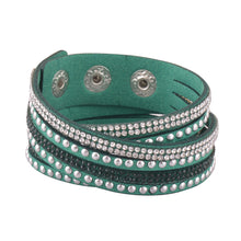 Load image into Gallery viewer, Clear and Dark Green Crystals on Green Double Wrap Bracelet
