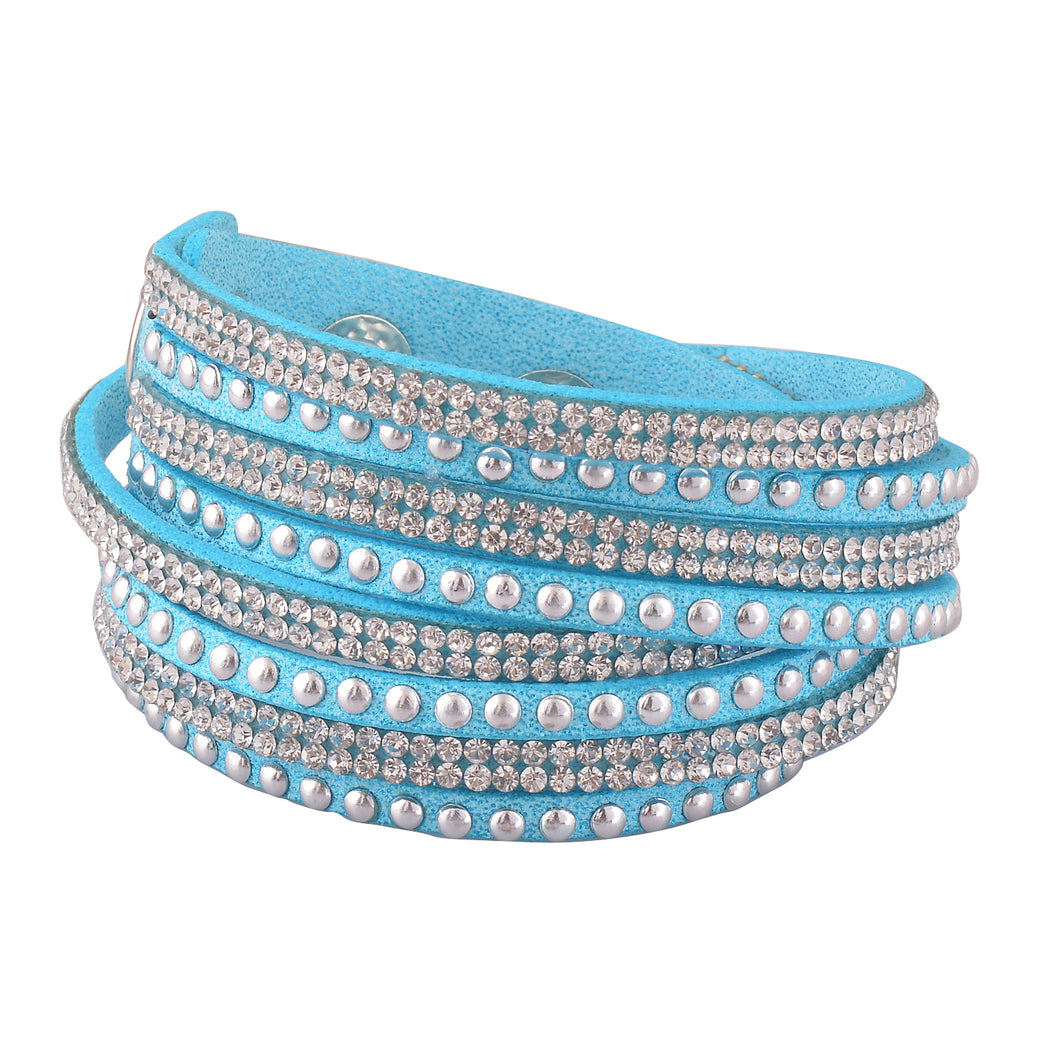 Clear Crystals on Aquamarine Double Wrap Bracelet