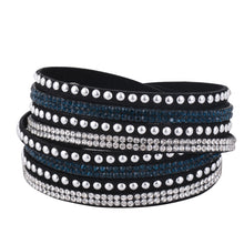 Load image into Gallery viewer, Clear and Dark Blue Crystals on Black Double Wrap Bracelet
