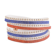 Load image into Gallery viewer, Orange and Blue Crystals on White Double Wrap Bracelet
