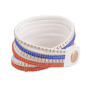 Orange and Blue Crystals on White Double Wrap Bracelet