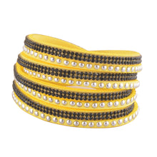 Load image into Gallery viewer, Black Crystals on Yellow Double Wrap Bracelet
