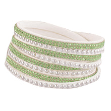 Load image into Gallery viewer, Peridot Crystals on White Double Wrap Bracelet
