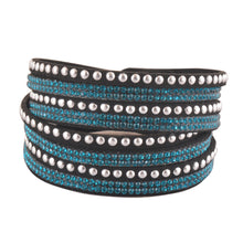 Load image into Gallery viewer, Teal Crystals on Black Double Wrap Bracelet
