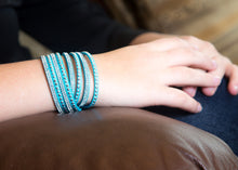Load image into Gallery viewer, Clear Crystals on Aquamarine Double Wrap Bracelet
