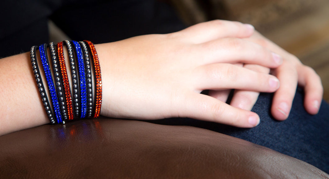 Orange and Blue Crystals on Black Double Wrap Bracelet