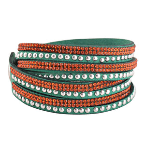 Orange Crystals on Green Double Wrap Bracelet