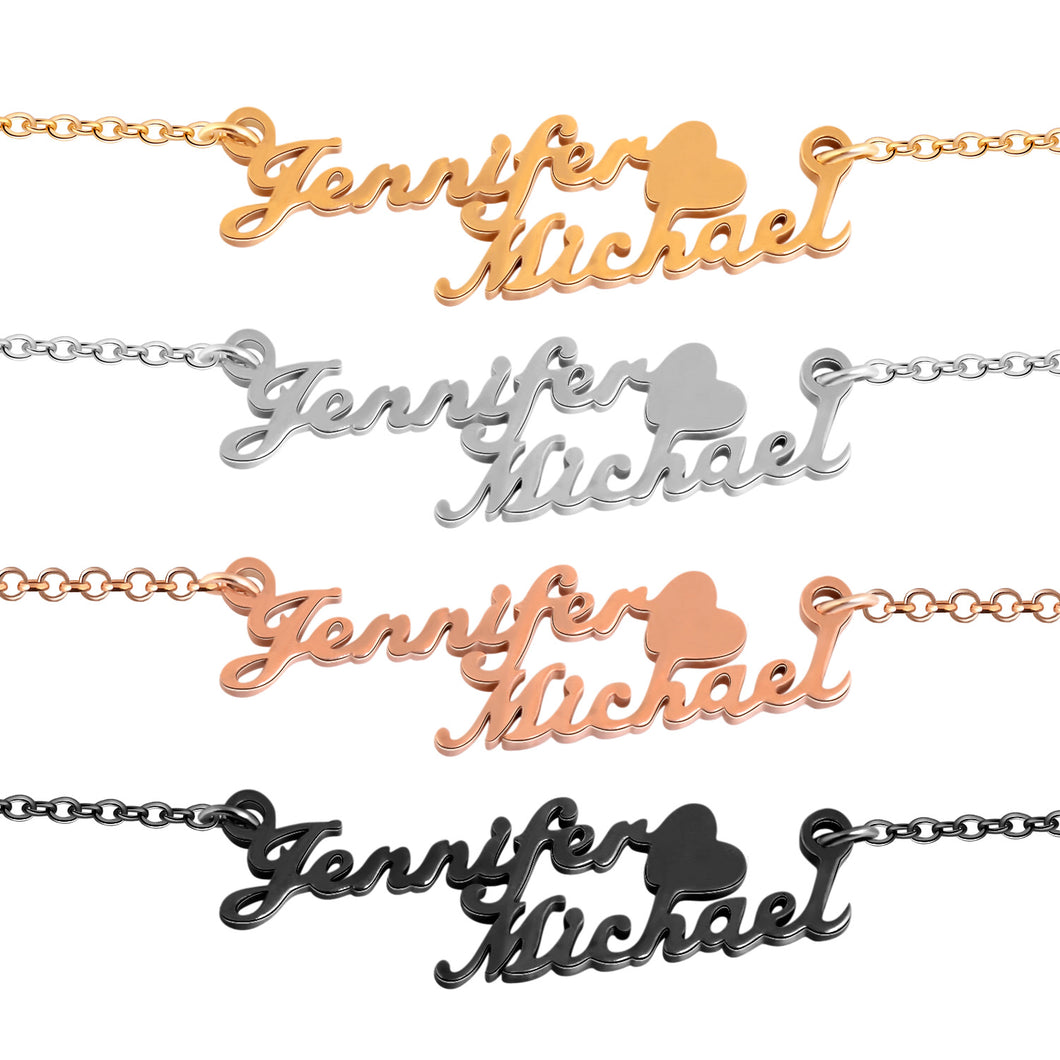 Personalized 2 Name Heart Necklace
