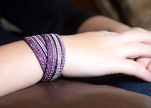 Purple and Aurora Borealis Crystals on Purple Double Wrap Bracelet