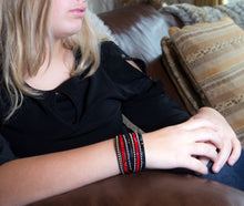 Load image into Gallery viewer, Red and Black Crystals on Black Double Wrap Bracelet
